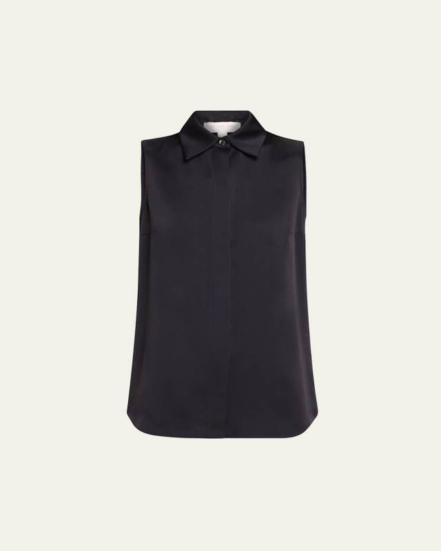 Hansen Sleeveless Satin Collared Shirt
